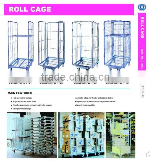 Logistics foldable metal wire mesh roll cage cart for sale