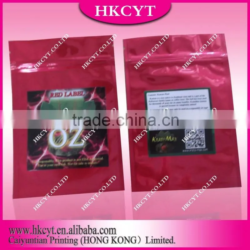 Red private sticker label herbal incense plastic zipper bag