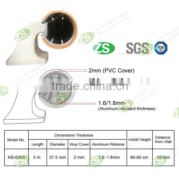 Aluminum+pvc wall mounted colorful new design high quality corridor handrail