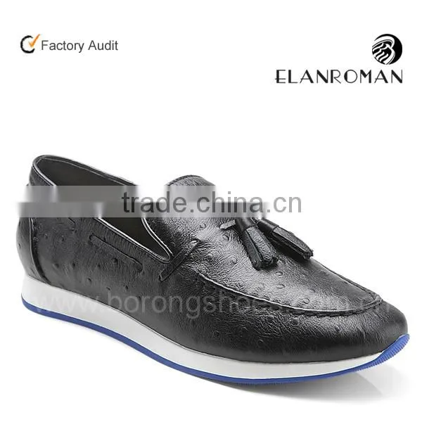 Ostrich grain british vintage style men tassel shoes loafer