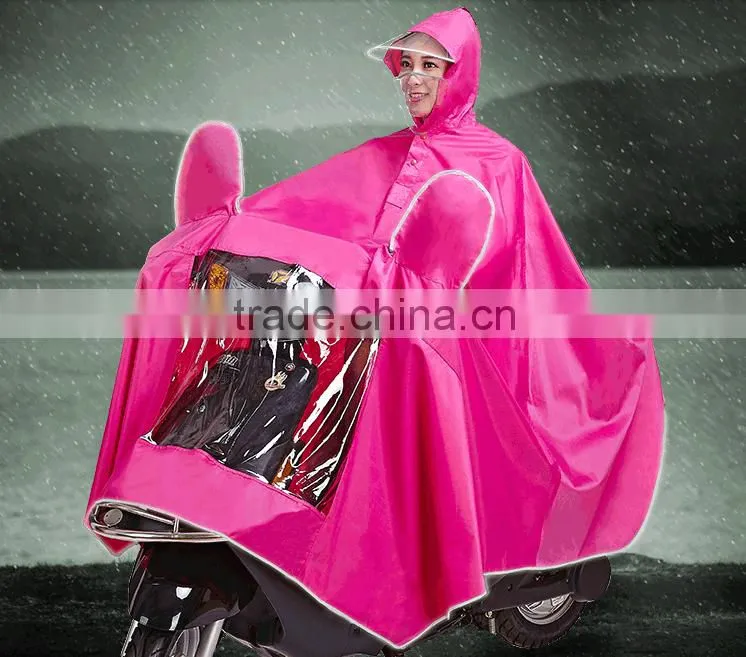 2016 new style rain poncho with reflective tape and face protection