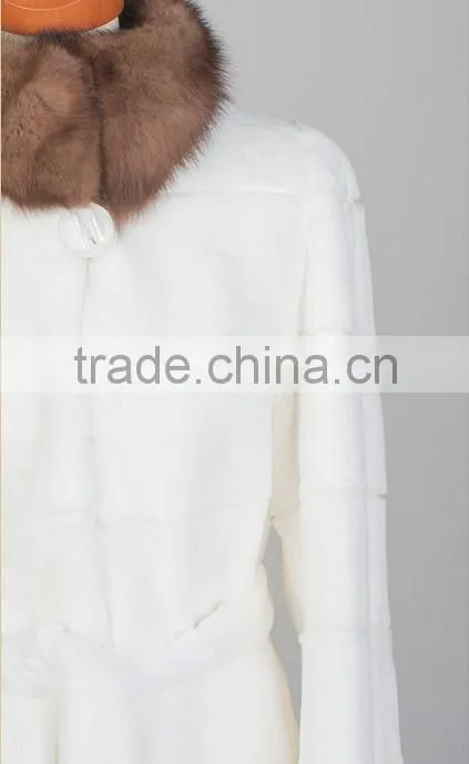 rex14075 natural rex rabbit fur coat with sable collar cuffs