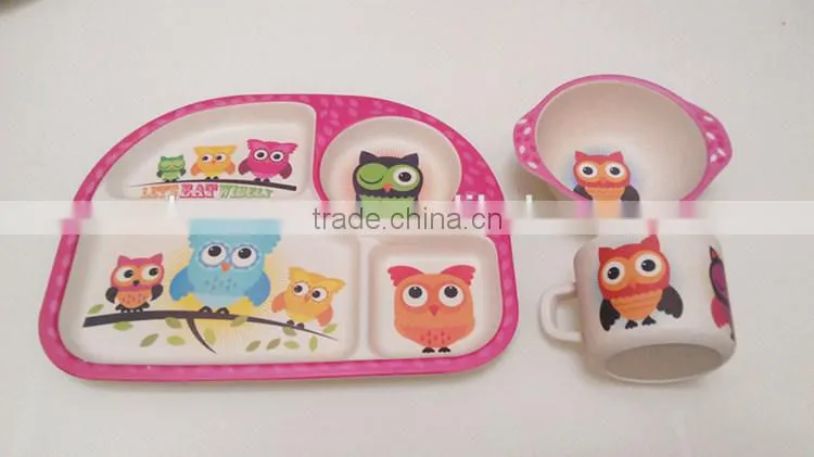 2015-2016 Hot sales New Style Eco-friendly Bamboo Fiber Kids Dinnerware Set