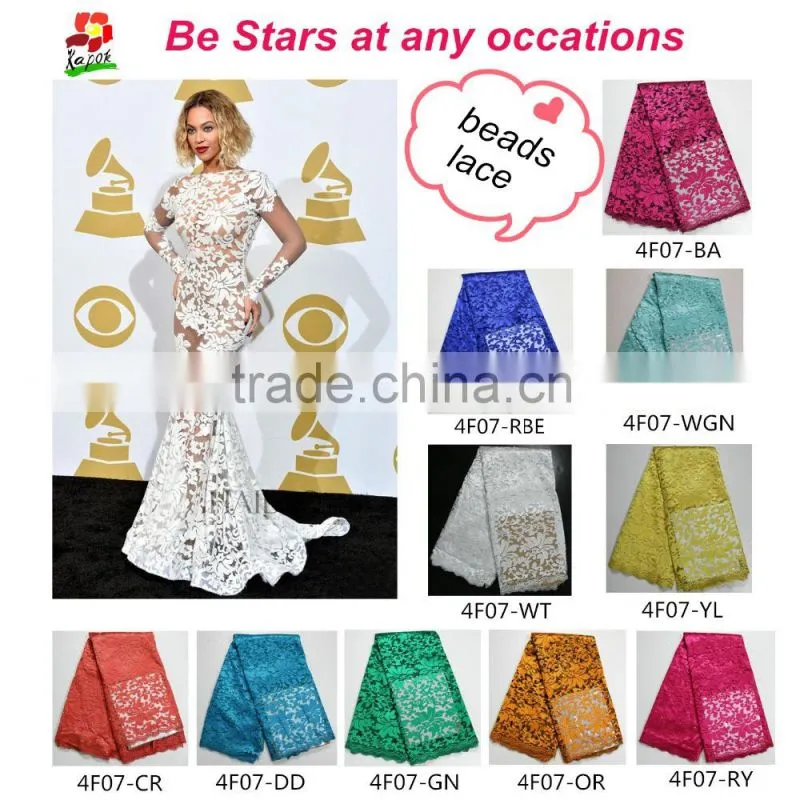 2015 New fashion lace fabric for nigerian party with pearls african cord lace colorful chemical lace