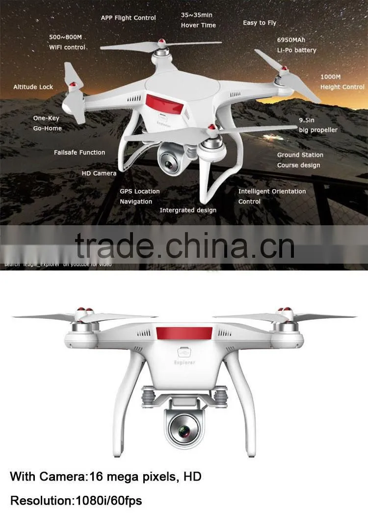 Intelligent aircraft 2.4G FPV uav camera drone gps with one-key go home.