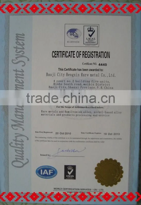 Industrial using Zirconium tube Zr702 Zr705