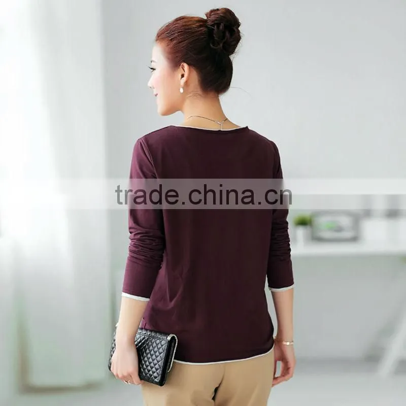 funky girls round neck knitted cotton long sleeve print t-shirt