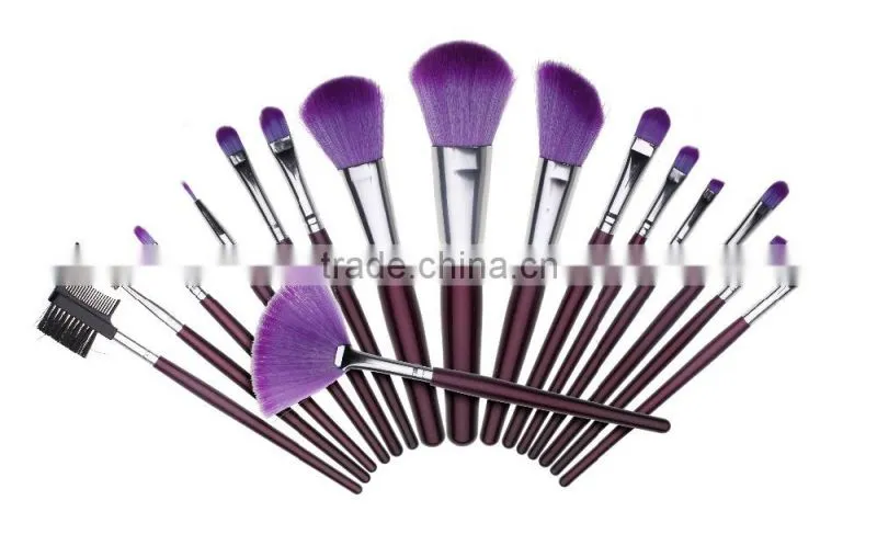 16 Pcs Professional Makeup Brush sets cosmetic brushes kit + Purple Leather Case