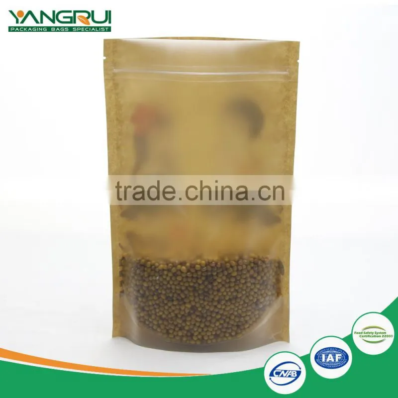 kraft paper bag food grade packaging bag 2016 new arrival stand up zip lock pouch clear laminated bag with window