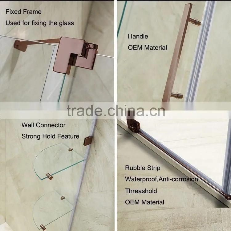 Best Price Custom Bathroom Frameless Pivot Hinge French Shower Enclosure
