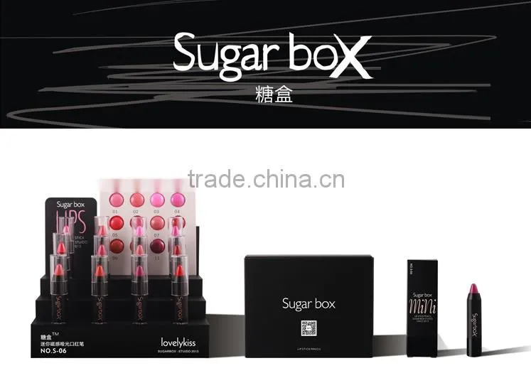 Newest 12 Fashion Colors Name Sugar Box Mini Water Sense Lip Stick Lipstick Pencil, Long Lasting than Kiss proof