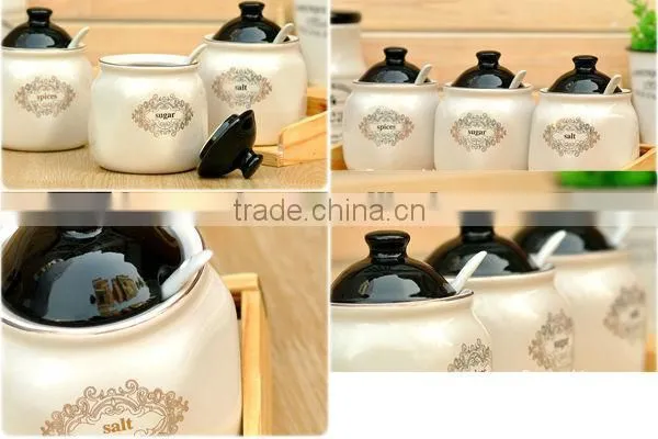 hot sale ceramic storage pot with wooden stand