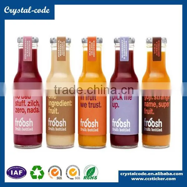 Customized cheap blank champagne plastic juice bottle label