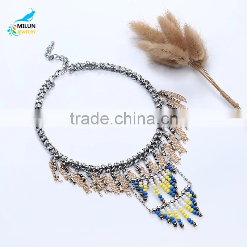 Trendy Fashion Tassel Rhinestone Choker Statement Necklace 2016