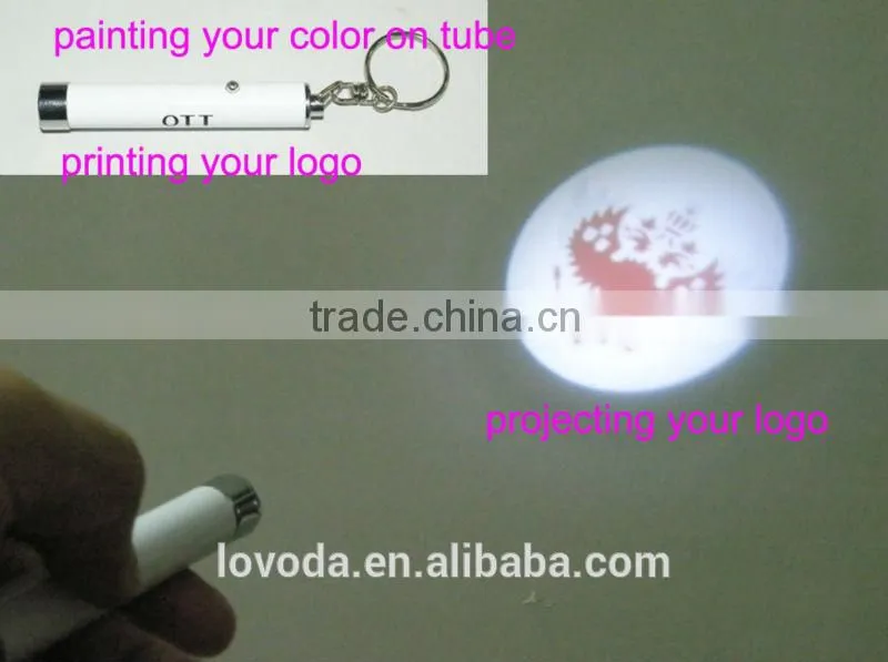 popular round led keychain light/led projector/led flashlight torch for promotion JLP-019