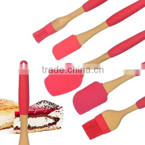 Food Grade Silicone Baking Tools Set Kitchen Cooking Tool with Wood Handle