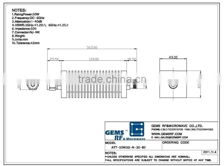 50W of power RF coaxial attenuator DC-4G