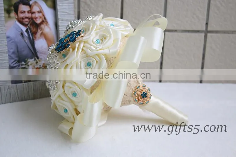 Customized Handmade wedding bouquets with gorgeous blue/ silver brooch