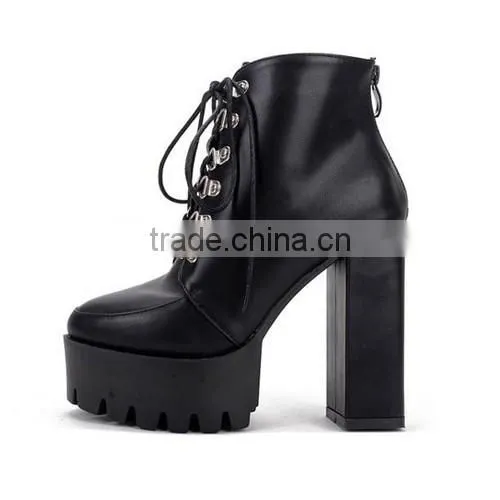 2016 Sexy Chunky heel lace-up ankle boots for hot-selling lace up Martin half boots PF4419