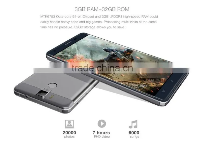 Oukitel K6000 Pro 6000mAh 5.5 inch 2.5D Arc Dragontrail Glass Screen Android 6.0 MTK6753 64bit Octa Core 3GB RAM 32GB ROM