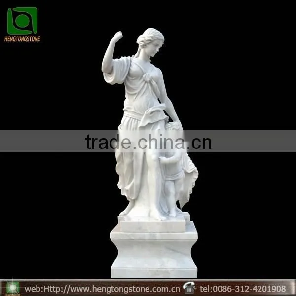 White Marble Carved Garden Figurines Mother and Son Statue