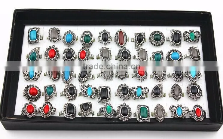 America style alloy colourful artificial stone open rings