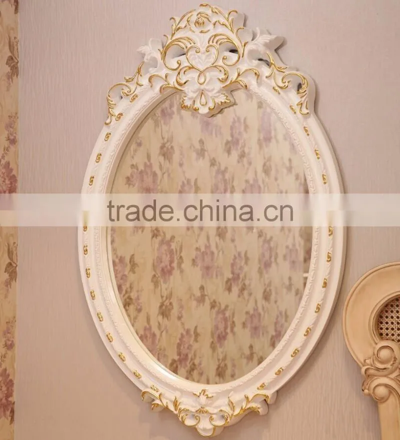 Graceful flower carving oval wall mirror