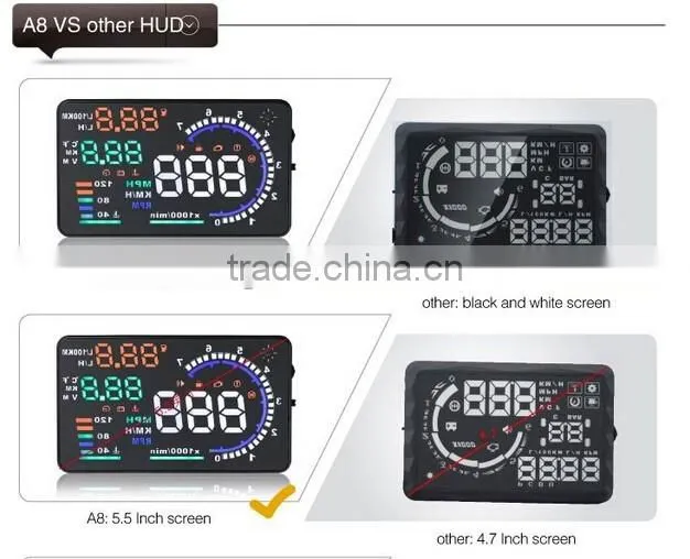 2016 New 5.5" Screen A8 Auto Car HUD Head Up Display KM/h & MPH Overspeed Warning Alarm System Car Speed Head UP LED Display
