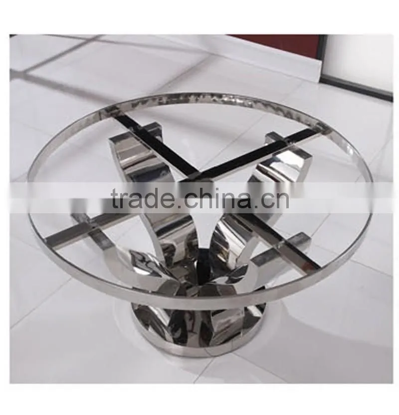 AH6603 modern round rotation stainless steel dining table with marble top