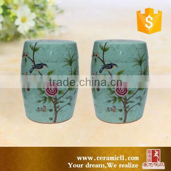 Painted sky blue ceramic garden stool