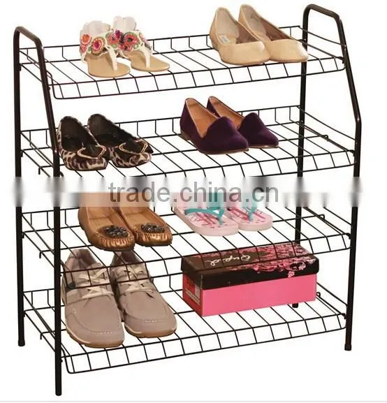 suitable for holding 16 pair shoes 4 tier steel tube black or whte wire shoe rack