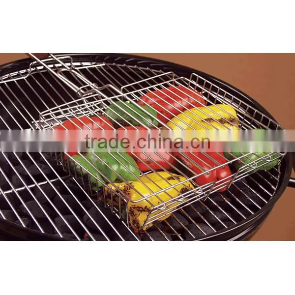 ST147 Deluxe Stainless Steel grilling basket with Rubber Wood Handle