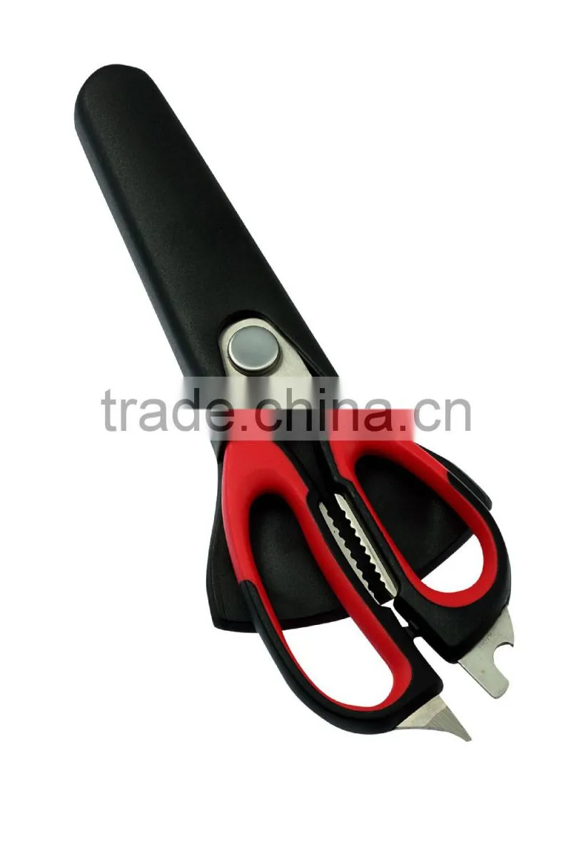 SK009 9" stainless steel multi function blade kitchen scissor with magnetic holder