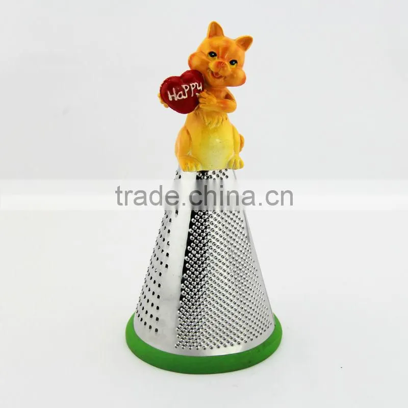 Happy kitten 8 inch resin statue stainless steel kitchen grater EU standard