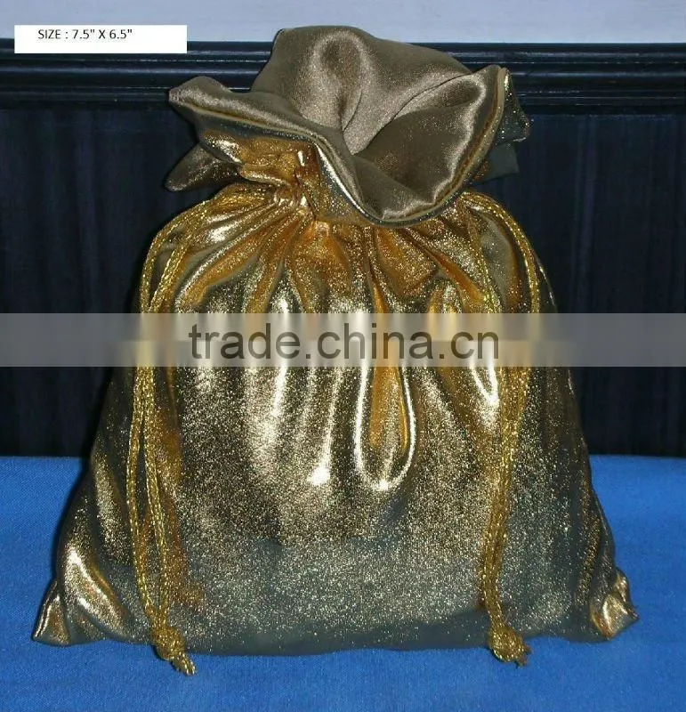 Metalic fabric drawstring pouch