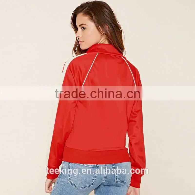 contrast trim long sleeve custom stain women track jacket