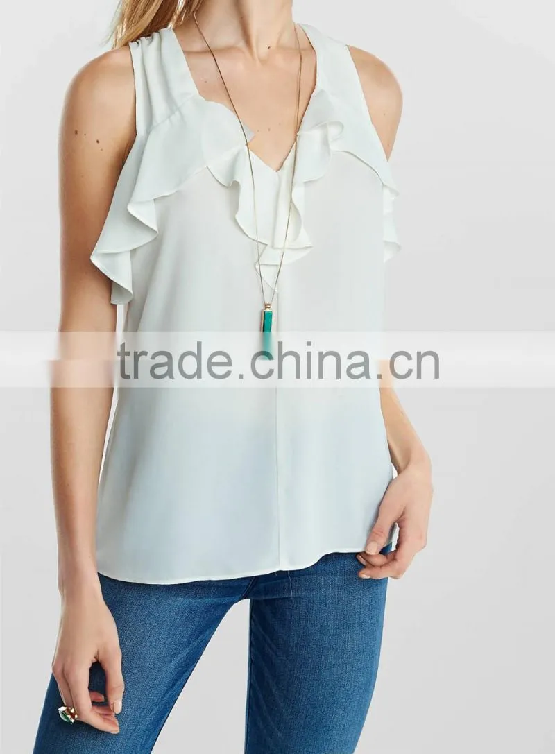 2016 Fashion Flowy Ruffle Tie Back Tank HST8029