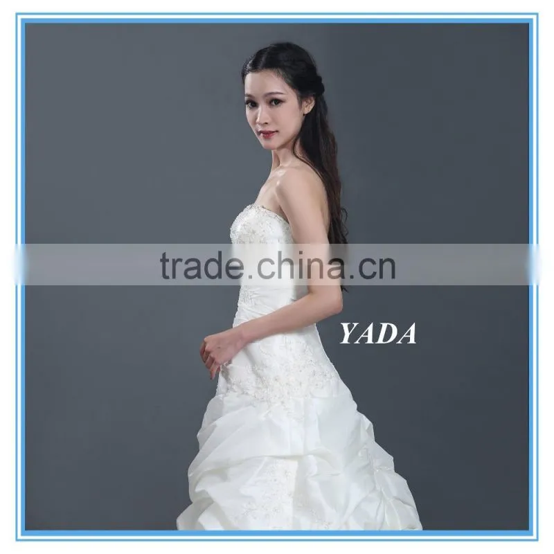 Taffeta Off Shoulder Ruched A Line Floor Length Beaded Mermaid Wedding Dress
