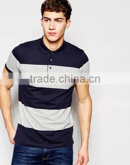 Factory wholesale 100% cotton jersey wide stripe men polo shirt custom your own logo
