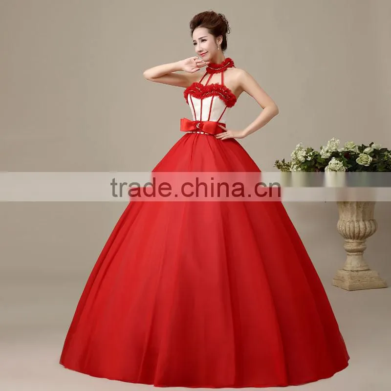 MGOO Dream Red Color Chinese Style Fairy Dancing Dress Halter Puff Prom Dress For Ladies L000122