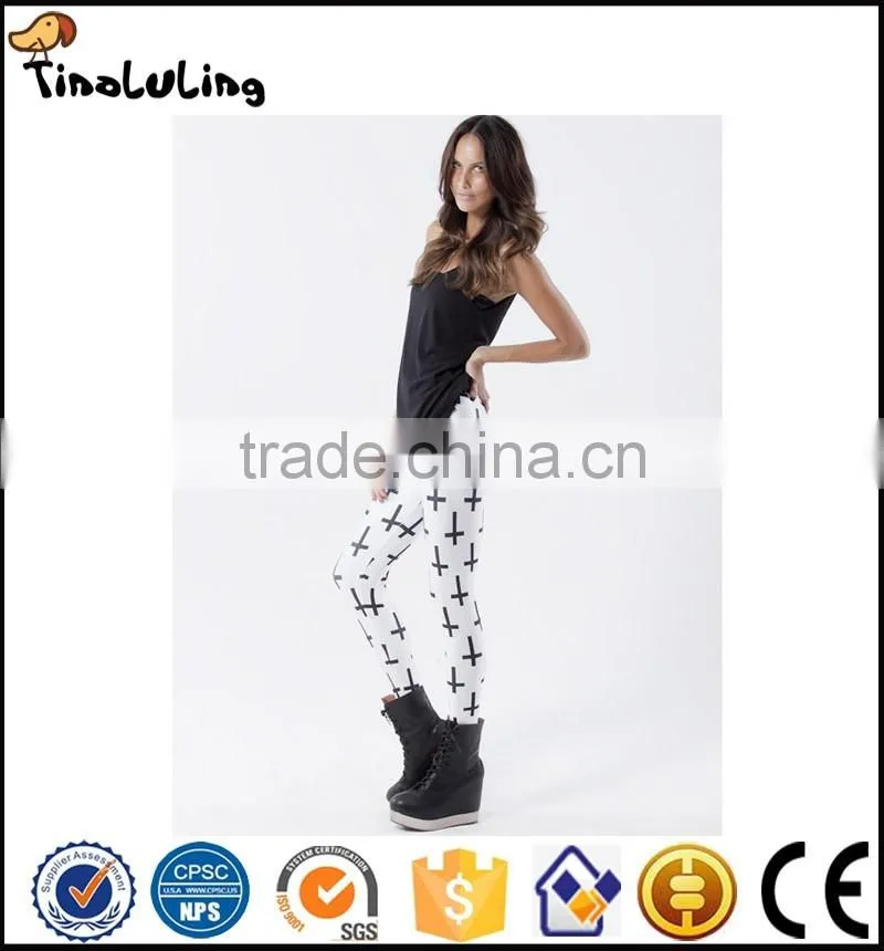 Slim New Arrival Fashion Women Cross Black Leggings MILK Printed Leggings Fitness Best Quality