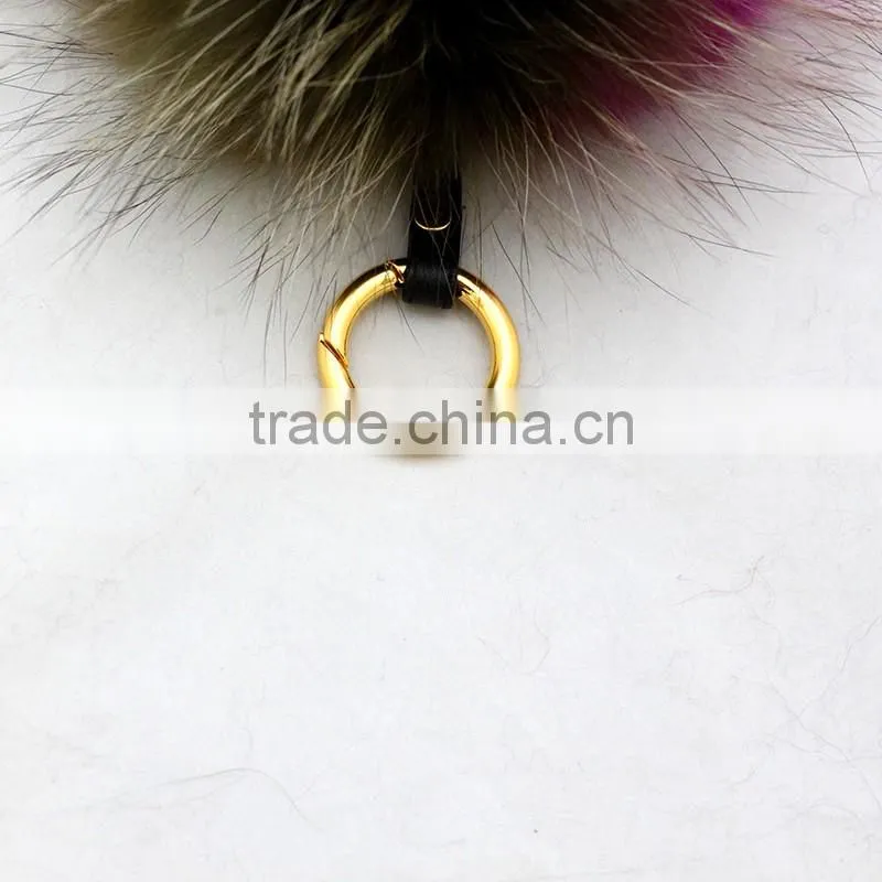 Myfur Natural Dyed Whole Raccoon Skin Fur Made Rainbow Colorful Fur Pom Pom Key Ring Bag Charm