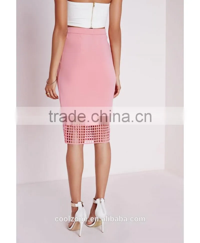 Wholesale high waist grid pattern pencil skirt lady midi skirts