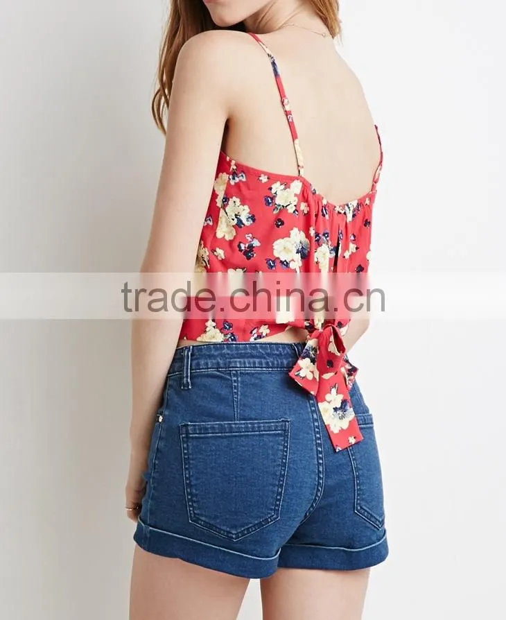Sultry Summer Floral Slit-Back Cami from China Manufacturer clothes women summer 2015 Blouse