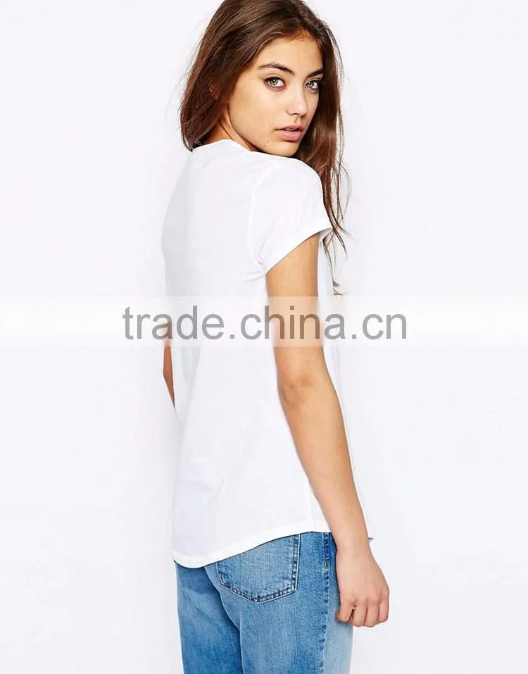 Guangzhou Shandao OEM Factory Summer Plain O-neck Short Sleeve 180g 40% Cotton 60% Polyster White Blank Women T Shirt
