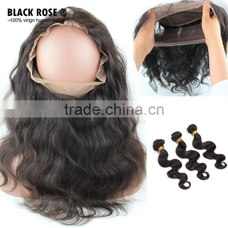No Shedding Top Quality Straight Human Hair 360 Frontal , 100% Brazilian Human Hair Lace Frontal