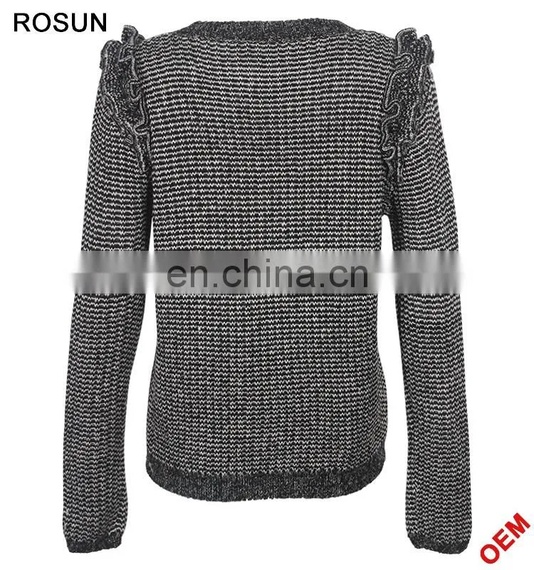 China Factory Dark Grey Long Sleeves Pleated Pullover Sweater