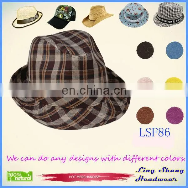 LSF85 Ningbo Lingshang Popular Cheap Factory Sale Checked Unisex popular dance Fedora Hat