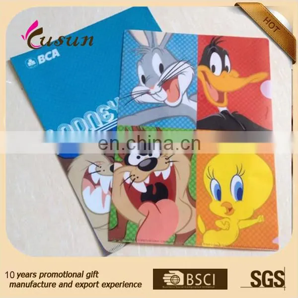 Lovely cartoon character design full color UV printing L clip plastic clear file folder PP