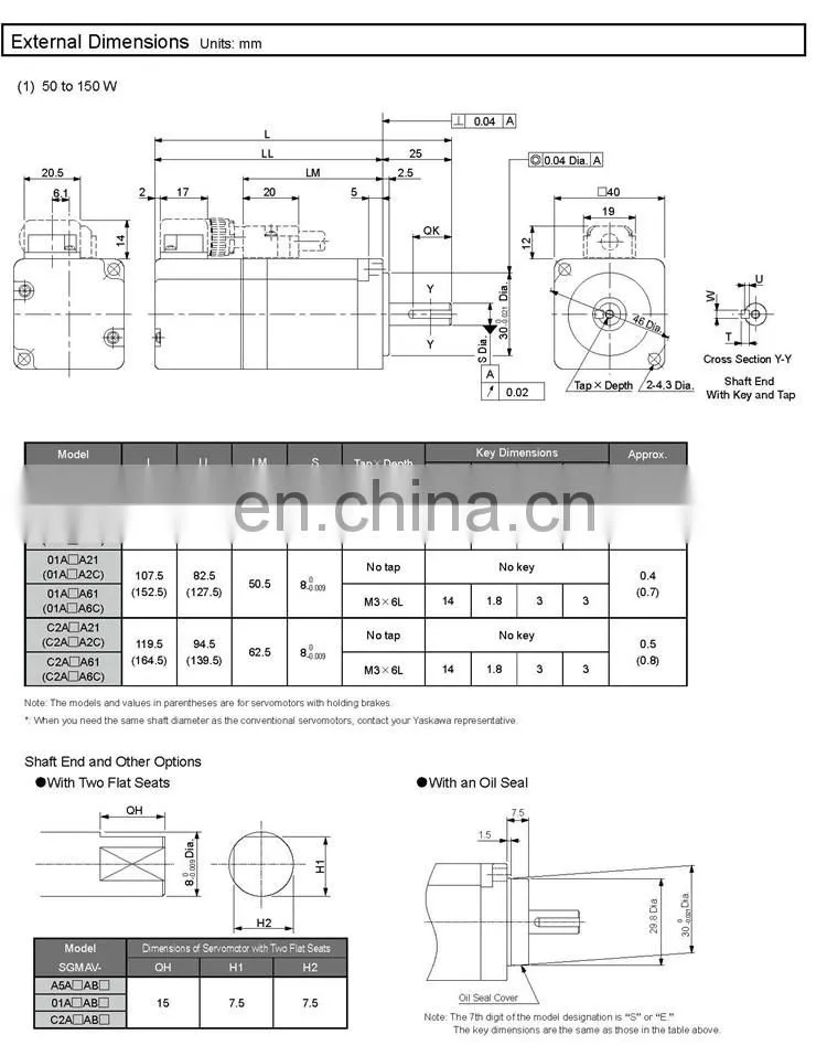 Original Yaskawa Servo Motor For CNC Router 100W SJM7J-01AFC6S